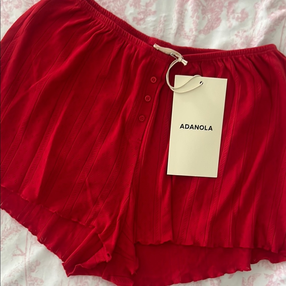 Adanola Red Pointelle Shorts Relaxed Fit